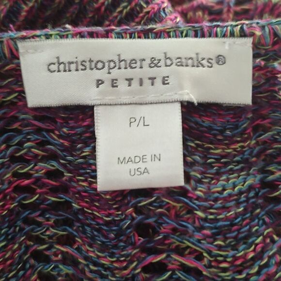 Christopher & Banks Petite multicolor short sleeve open front cardigan Sz LP - Picture 5 of 6